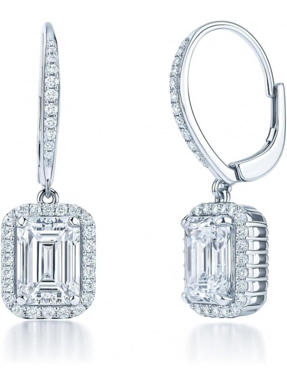 Stunning Sterling Silver CZ Halo Drop Earrings for Women - Emerald & Round Cut